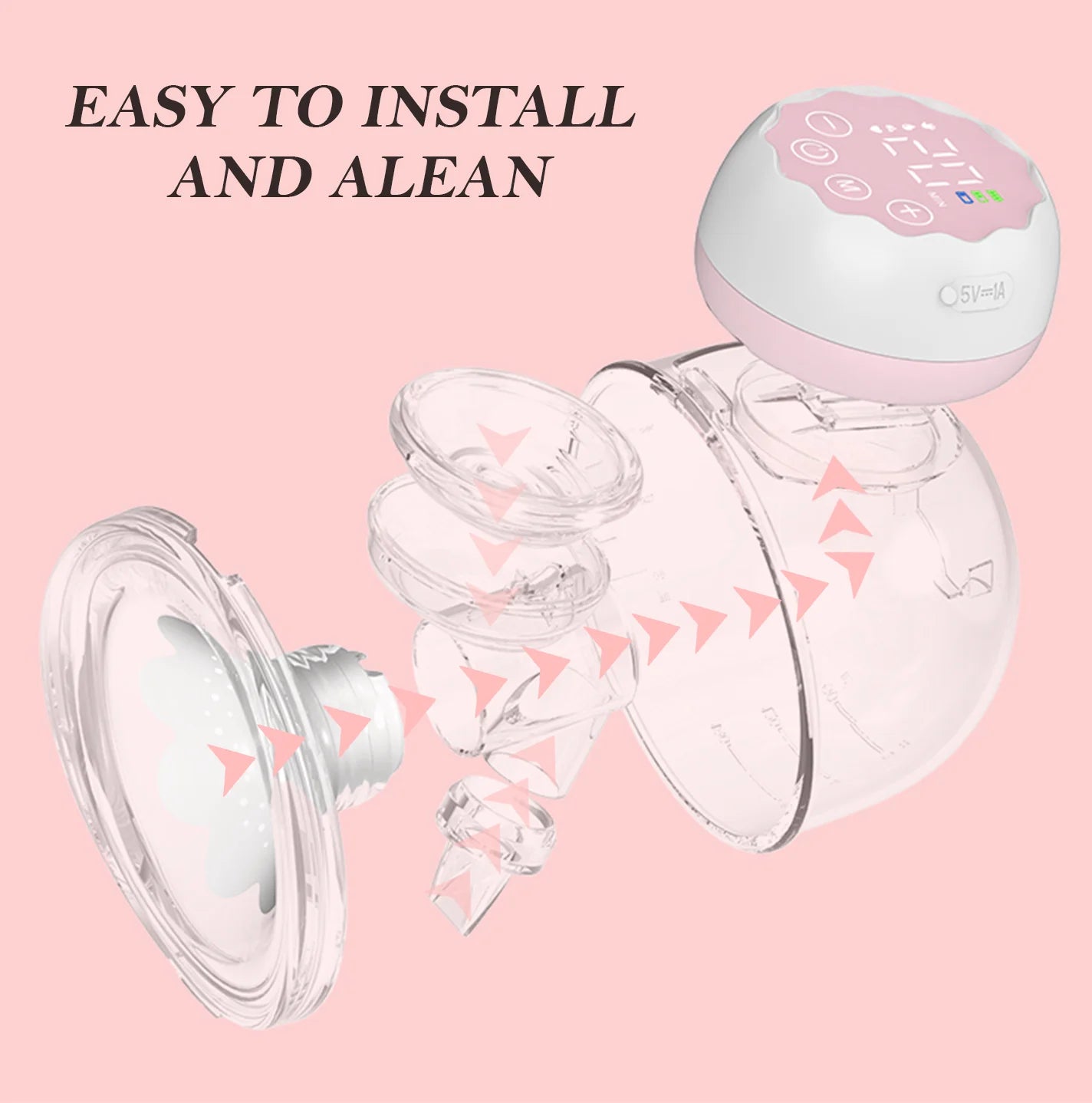 Electric Breast Pump, Wearable Hands-Free Breast Pumps with 3 Modes, 9 Levels, Pink