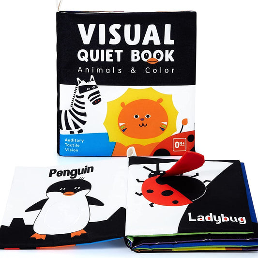 Soft Baby Books, High Contrast Black and White Books Nontoxic Fabric Touch and Feel Crinkle Cloth Books Early Educational Stimulation Toys for Infants Toddlers, Baby Girl & Baby Boy Gift Animal