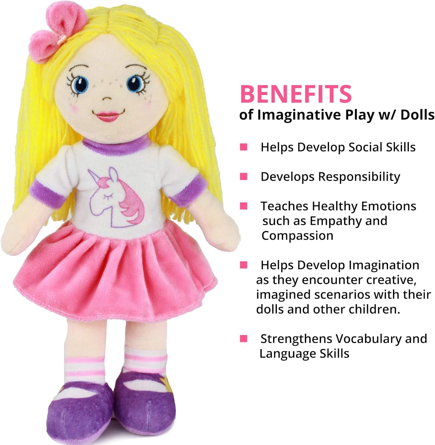 14” Soft Baby Doll - Plush Rag Dolls for 2 Year Old Girls & Boys, Toddler & Infants - Washable & Sensory Fabric Body - 3Pc Set