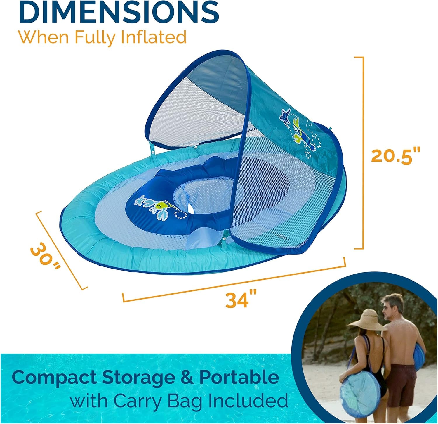 Baby Spring Float with Adjustable Canopy and UPF Sun Protection, Blue Lobster