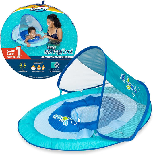 Baby Spring Float with Adjustable Canopy and UPF Sun Protection, Blue Lobster