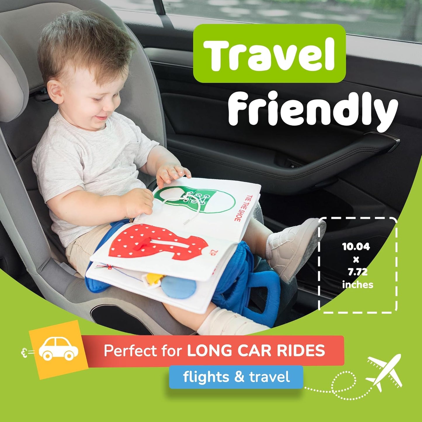 Busy Book for Toddlers 1-3 - Airplane Toys for Toddlers 1-3, My Quiet Book Montessori Toys for 1 Year Old with Kids Plane Activities, Activity Busy Board, Gift for Boys & Girls
