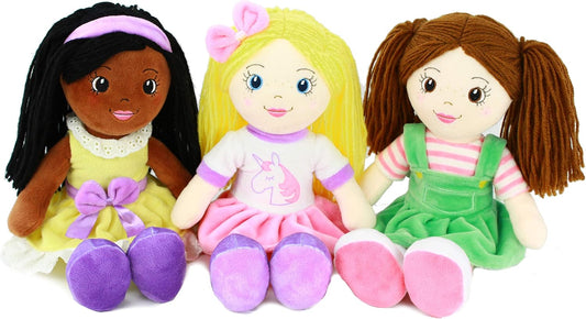14” Soft Baby Doll - Plush Rag Dolls for 2 Year Old Girls & Boys, Toddler & Infants - Washable & Sensory Fabric Body - 3Pc Set