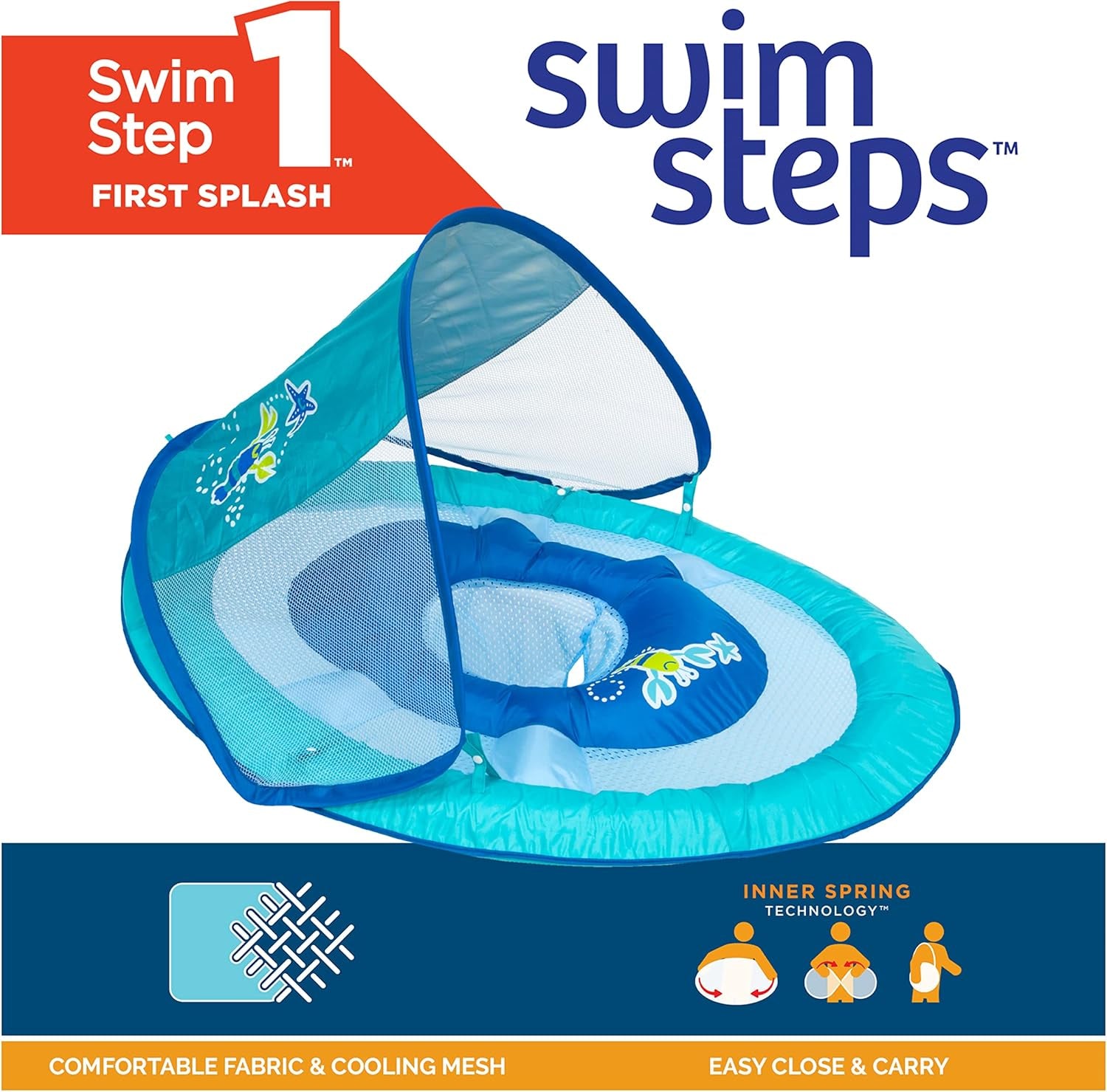 Baby Spring Float with Adjustable Canopy and UPF Sun Protection, Blue Lobster