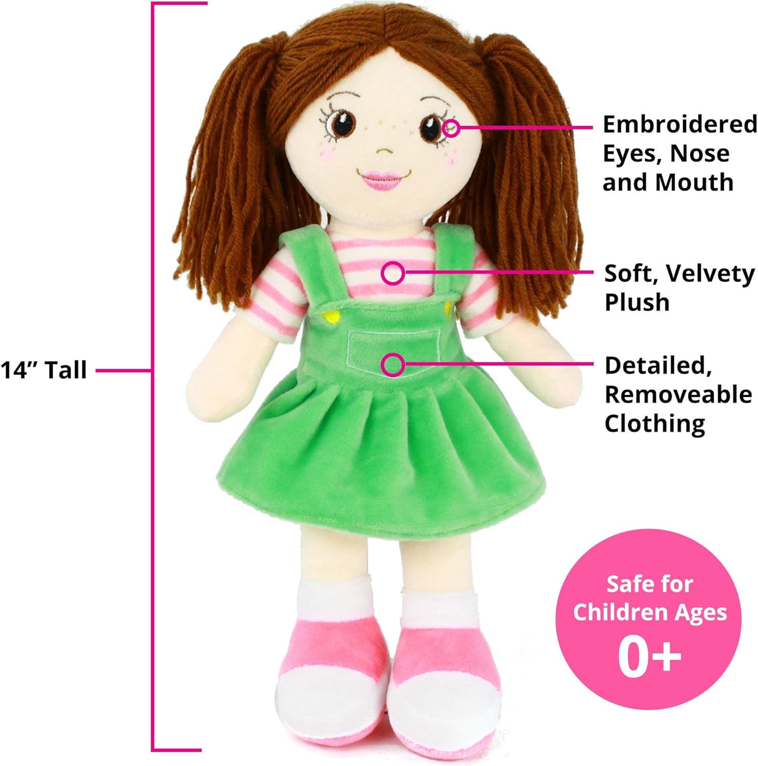 14” Soft Baby Doll - Plush Rag Dolls for 2 Year Old Girls & Boys, Toddler & Infants - Washable & Sensory Fabric Body - 3Pc Set